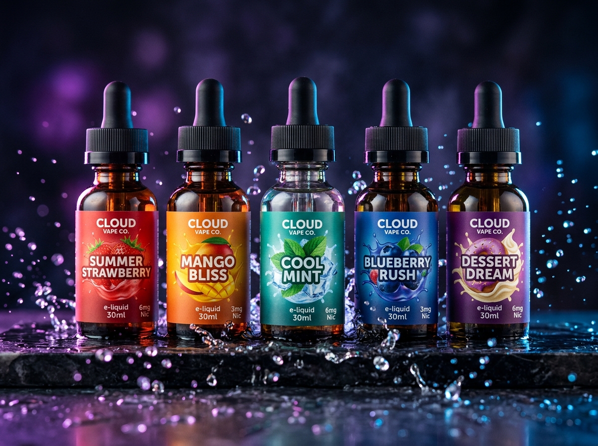 Vape juices and nicotine salts bottles